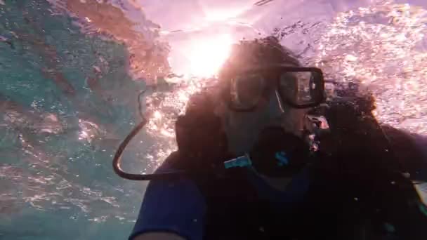 ダイバーは深水で肖像画を閉じます2022年2月8日Hurghada Egypt — ストック動画