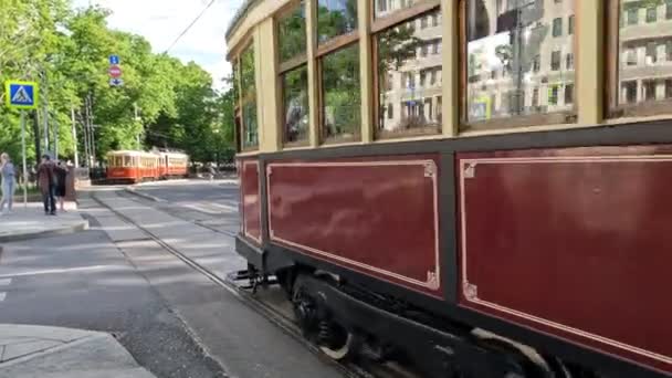 Parade Tramways Millésimés Qui Ont Été Utilisés Moscou Des Tramways — Video