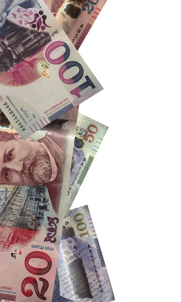 Különböző Gerorgian Lari Bankjegyek Kollázsa Grúz Valuta — Stock Fotó