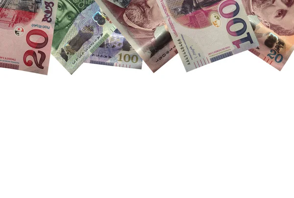 Коллаж Различных Банкнот Георгианских Лари Валюта Грузии — стоковое фото