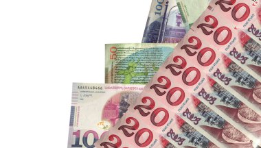 Gerorgian Lari banknotlarının kolajı. Gürcistan para birimi.