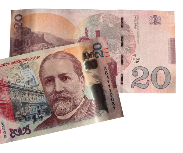 Коллаж Различных Банкнот Георгианских Лари Валюта Грузии — стоковое фото