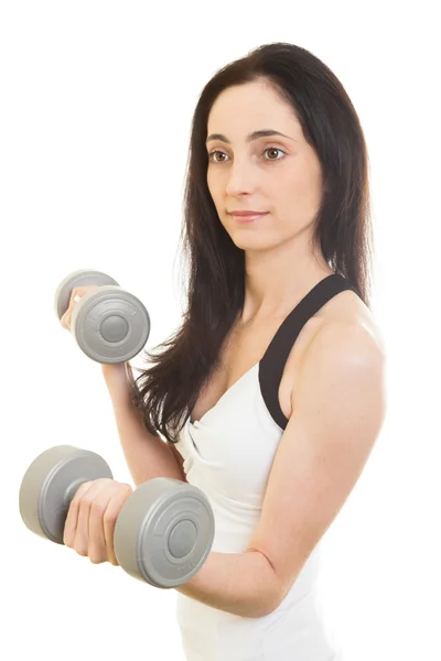 Woman working out with dumbbells. Isolated — Stock Photo, Image