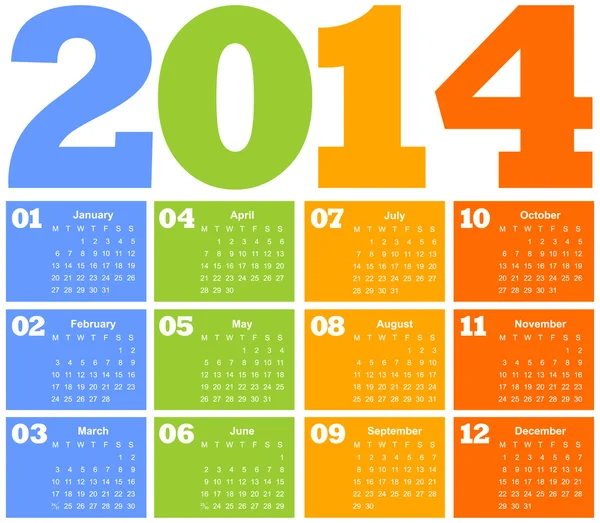 Kalendarz na rok 2014 — Wektor stockowy