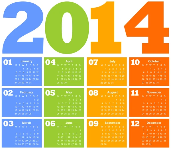 Kalender voor het jaar 2014 — Stockvector