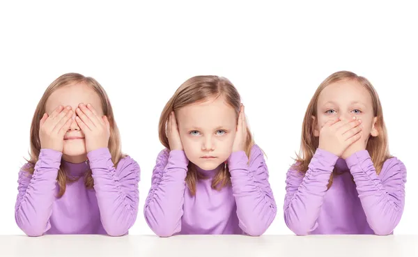 Menina bonita: não ver, não ouvir, não falar — Fotografia de Stock