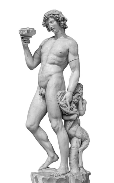 Oud standbeeld van Dionysus geïsoleerd op een witte achtergrond. Dionysus is de God van de druivenoogst, wijn en vrolijkheid. Ook bekend als Bacchus — Stockfoto