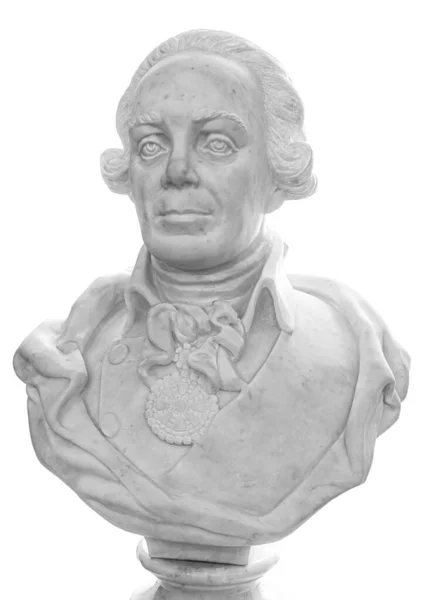 Stone bust of russian general Alexander Suvorov isolated on a white background 图库图片