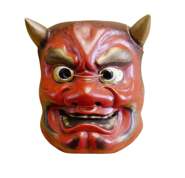 Traditional Japanese mask of a demon, Kabuki Mask isolated on white background with clipping path — Fotografia de Stock