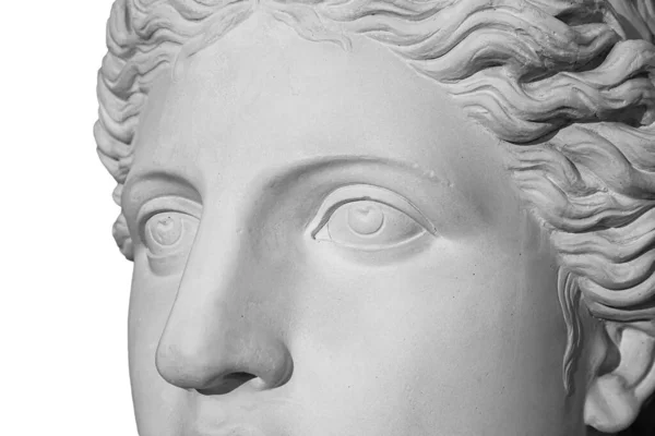 Copia de yeso de la antigua estatua Venus cabeza aislada sobre fondo blanco. Escultura de yeso cara de mujer Imagen De Stock