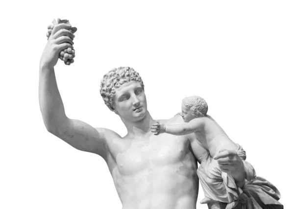 Ancient Greek sculpture of Hermes and the infant Dionysus discovered in 1877 in the ruins of the Temple of Hera isolated on white background with clipping path — Stock Photo, Image