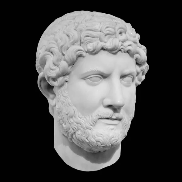 Ancient marble sculpture of the roman emperor Hadrian isolated on black with clipping path — Stock Photo, Image