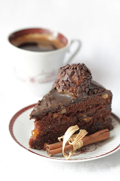 Chocoladetaart en koffie — Stockfoto