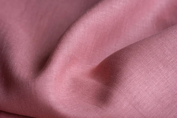 Přírodní Lněná Textura Texturované Růžové Tkaniny Pozadí Makro Mělkým Dof — Stock fotografie