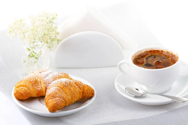 Breakfast Coffee Croissant — Stock Photo, Image