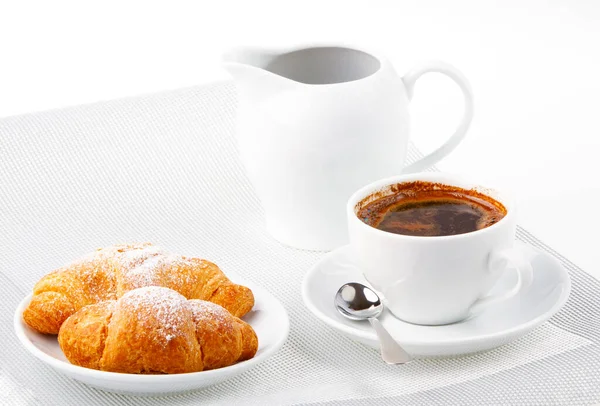 Frühstück Mit Kaffee Und Croissant — Stockfoto