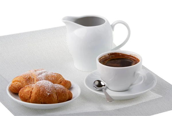 Reggeli Kávéval Croissant Nal — Stock Fotó