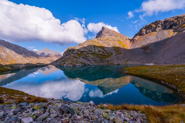 Lac Montagne Avec Reflets Paysage Automne Coucher Soleil Dans Les — Photo