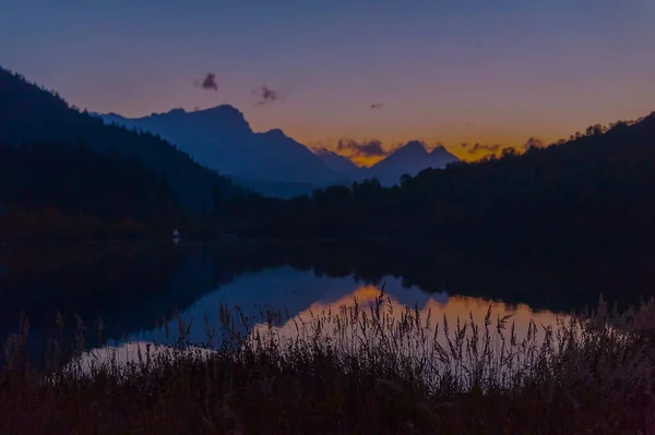 Kardyvach Mountain Lake Reflections Autumn Sunset Landscape Caucasus Mountains Sochi — Stock Photo, Image