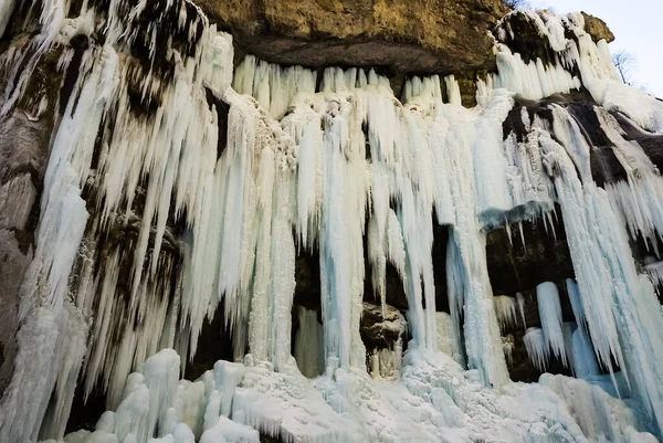 Icicles Icy Waterfall Winter Chegem Republic Kabardino Balkaria Russia — Stock Photo, Image