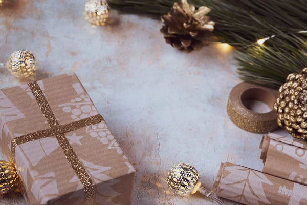 Рождественские Подарки Упаковке Рождественские Новогодние Праздники — стоковое фото