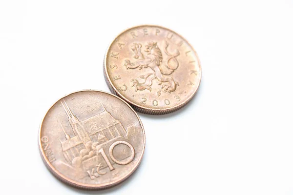 Чешских Крон Монеты Белом Фоне Коруна — стоковое фото