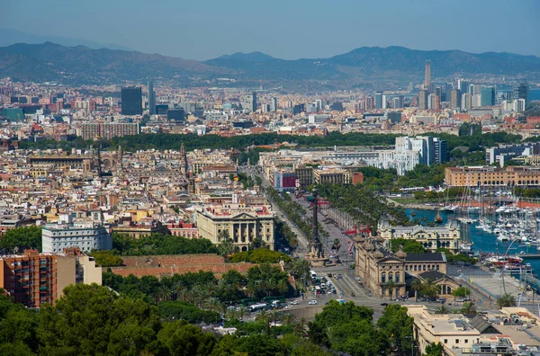 Panoramatický Výhled Passeig Colom Barceloneta Přístav Port Vell Památník Kryštofa — Stock fotografie