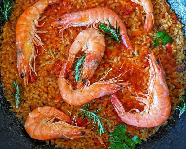 Paella Seafood Rice Dish Originally One Best Known Dishes Spanish — Stock Photo, Image