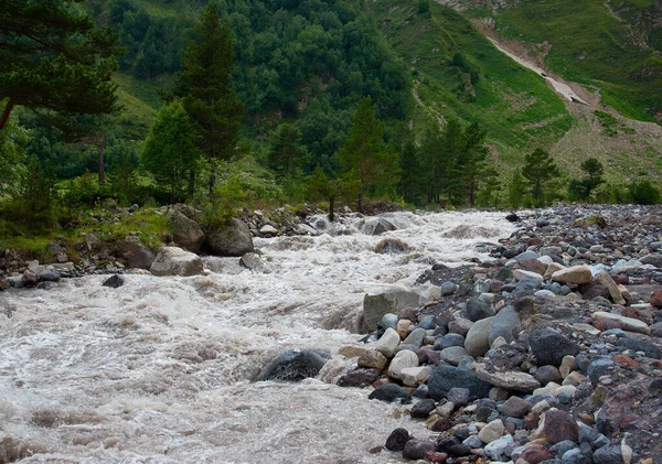 Azau Folyó Baksan Kaukázus Hegységben Baksan Elbrus Gleccsereiből Származik Kabardino — Stock Fotó