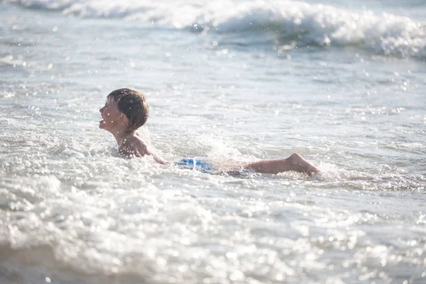 Little Boy Beach Selective Focus Summer Time Concept Relaxation Healthy — Stock Photo, Image