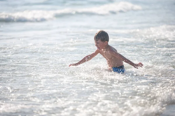 Little Boy Beach Selective Focus Summer Time Concept Relaxation Healthy — 스톡 사진