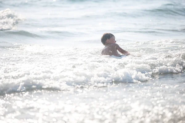 Little Boy Beach Selective Focus Summer Time Concept Relaxation Healthy — ストック写真