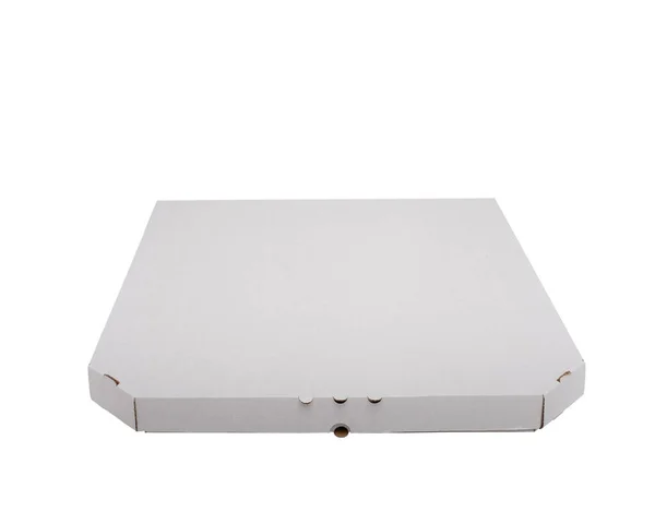 Caixa Pizza Cartão Branco Isolada Fundo Branco Conceito Embalagem Entrega — Fotografia de Stock