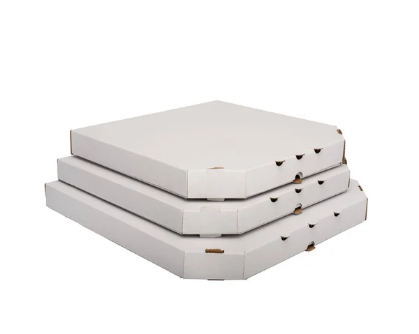 Many Stacked White Carton Pizza Boxes Different Sizes Restaurant Delivery — Fotografia de Stock