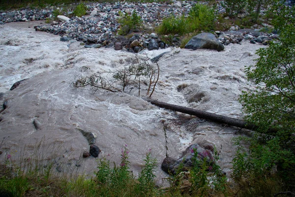 Kafkasya Dağlarında Azau Nehri Baksan Baksan Elbrus Buzullarından Gelmektedir Kabardino — Stok fotoğraf