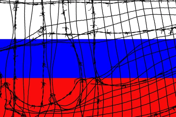 Russian Flag Fence Barbed Wire War Aggression Conflict Concept Concept — Stockfoto