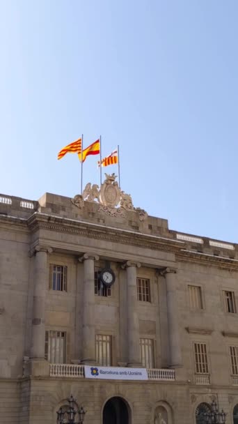 View Flags Barcelona Catalonia Spain Flutter Wind Roof City Council — Stock videók