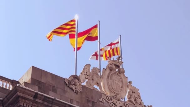 View Flags Barcelona Catalonia Spain Flutter Wind Roof City Council — Video