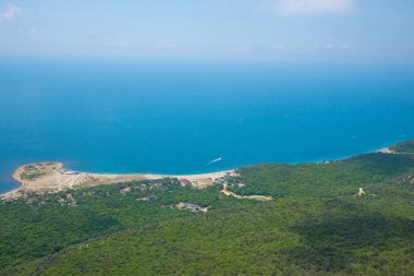 Aerial view of of the nature reserve Mali Utrish and Black Sea on sunny summer day. Krasnodar Krai, Russia. The concept of summer outdoor recreation
