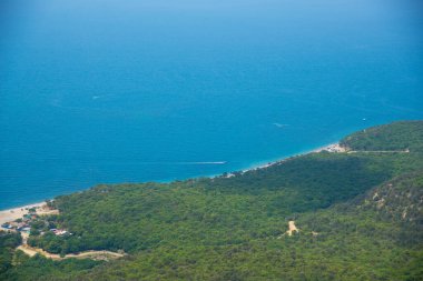 Aerial view of of the nature reserve Mali Utrish and  Black Sea on sunny summer day. Krasnodar Krai, Russia
