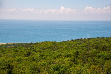 Aerial view of of the nature reserve Mali Utrish and Black Sea on sunny summer day, Krasnodar Krai