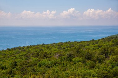 Aerial view of of the nature reserve Mali Utrish and Black Sea on sunny summer day. Krasnodar Krai, Russia. 