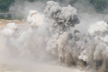 Smoke caused by explosions, white smoke like, background. Huge smoke of explosion