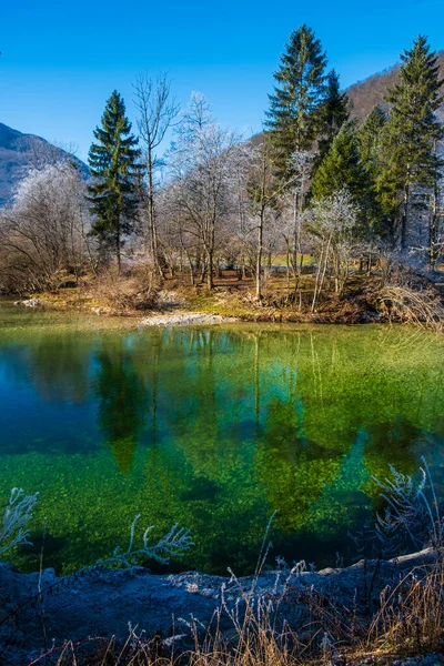 Vintermorgon Sjön Triglav Nationalpark Julian Alperna Slovenien Europa — Stockfoto