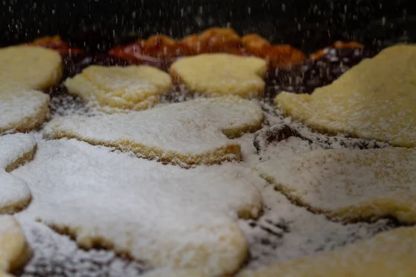 Tarte Maison Confiture Avec Décorations Forme Cœur Fermer Idée Dessert — Photo