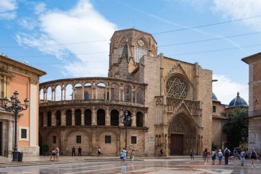 Valencia, Spain - August 07, 2019: Virgin Square. A lively square in the center of Valencia, surrounded by famous historic buildings and outdoor cafes