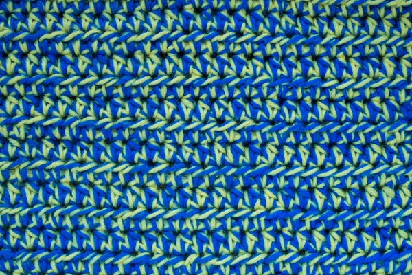Hand Crocheted Yellow Blue Plaid Geometric Seamless Knitted Pattern Texture — Photo