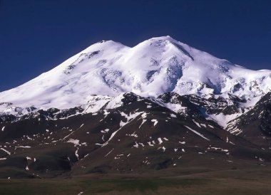 Two summits of Elbrus in the background. Mountain landscape in the Caucasus region