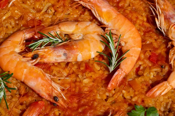 Paella Traditional Spanish Food Paella Seafood Pan Shrimp Cooking Paella — Foto de Stock