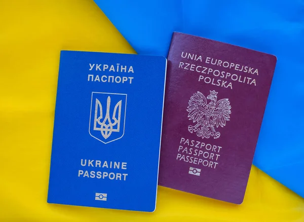 Polish Ukrainian Biometric Passport Background National Flag Ukraine International Travel — Stock Photo, Image